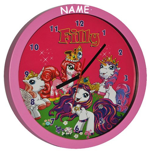 alles-meine.de GmbH Wanduhr Filly Pferde - incl. Name - 30 cm groß Uhr - Kinderzimmer Einhorn Kinderuhr - analog Pferd Unicorn Einhorn Mädchen Magic Magicart Prinzessin