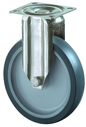 BSRollen Edelstahl-Apparate-Bockrolle, thermopl. Gummi grau, Durchm. 100 mm, Traglast 60 kg, Gleitlager, Anschraubplatte