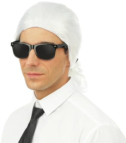 PtitClown - 18036 - Perücke KARL mit Catogan - Karl's Wig - Synthetisches Haar - Perfekt für Karneval, Mottopartys, Fashion Week, Kostümpartys, Silvester - Erwachsene Männer - Weiß