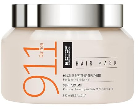 Biotop Professional 911 Quinoa Hair Mask - Repairing Hair Mask Treatment For Dry or Extremely Damaged Strands - Color Safe & Cruelty Free Hair Care - (18.6oz/550ml)