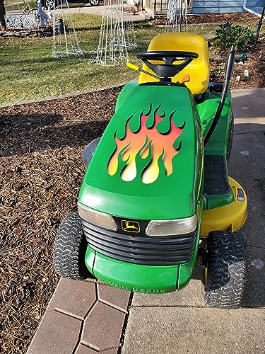 Flame Decals - White Hot Fire - Sunken Carved - for Riding Lawn Mower Tractor - 3pc. Set for John Deere Ride on mowers Garden Tractor