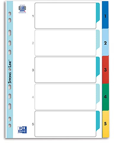 Oxford Kunststoff-Register A4, Strong-Line, Zahlen 1-5, 5-teilig, mit Deckblatt