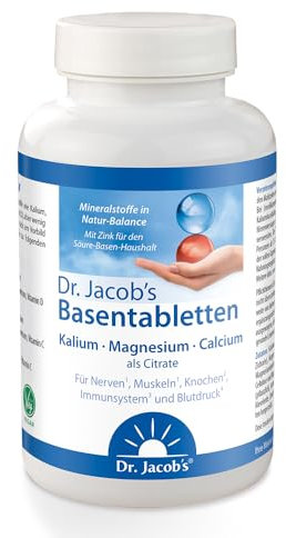 Dr. Jacob's Basentabletten | Mineralstoffe Kalium, Calcium, Magnesium, Vitamine C und D | wenig Natrium, reich an Kalium | für Muskeln, Blutdruck¹ und Knochen² | 250 Tabletten
