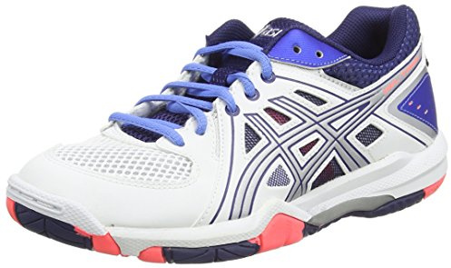 Asics Gel-Task, Damen Volleyballschuhe, Weiß (White/Powder Blue/Flash Coral 0147), 42.5 EU