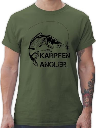 T-Shirt Herren - Geschenke & Angeln Zubehör - Karpfen Angler - XL - Army Grün - Fisch Tshirt. angelshirts Angel Schrift Tshirt Vatertagsgeschenk angelbekleidung Fischerei Angler/Fisch Shirt