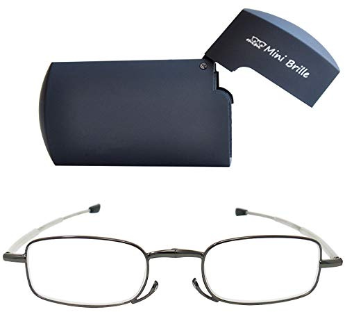 Mini Brille Kompakte faltbare Lesebrille Metall mit Flip-Top-Etui | Nur 14 g, faltbares Design, Teleskop-Bügel und Flip-Top-Etui für Tasche, Reise und Alltag.