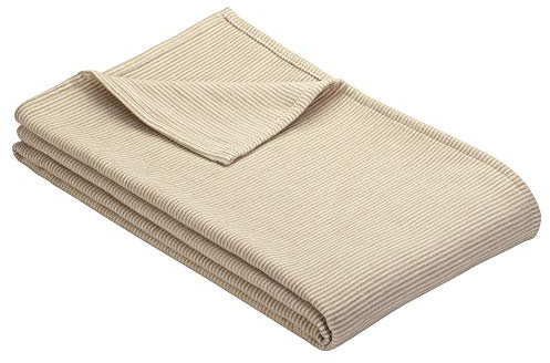 Ibena Turin Kuscheldecke 140x200 cm – Baumwolldecke Natur wollweiß Streifenmuster, hochwertige Markenqualität Made in Germany