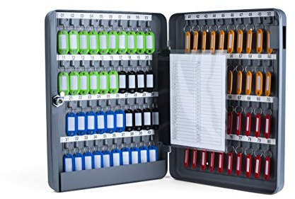 Pavo - Armadietto per Chiavi, con 80 Gancetti, Grigio Scuro, Acciaio, Dimensioni: 6x28x37 cm , 80 portachiavi inclusi