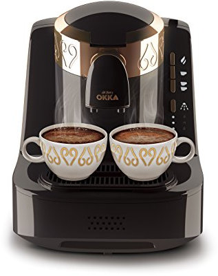 Arzum Okka Türkischer Kaffeemaschine, Vollautomatisch, 3 Tassen Größen, Selbstreinigungsfunktion, 950 ml Wassertank, Überschutzsensor, Kompaktes Design, Schwarz-Gold