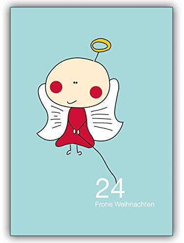 10x Lustige Weihnachtskarte mit Weihnachtsengel auf türkis: 210 Frohe Weihnachten • Klappkarten Set mit Umschlägen zum Weihnachts-Fest, Neujahr für Familie, Freunde, Kollegen aus der Firma