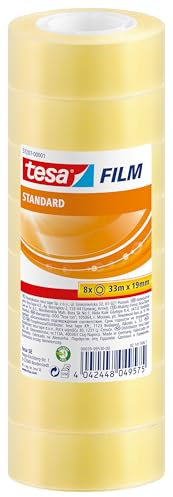 tesafilm standard - Transparentes Multifunktions-Klebeband für Heim- Schul- und Büroanwendungen - 33 m x 19 mm - 8er Pack