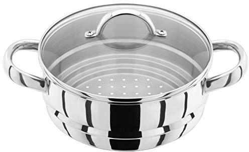 Judge Steamers Stainless Steel Steamer Insert or Colander with Toughened Glass Lid to fit 16cm 18cm or 20cm pan, Oven Safe - 25 Year Guarantee