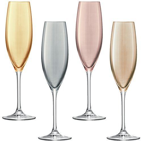 LSA International Polka, Glas, Sektkelch Metall Sortiert, 4 Stück (1er Pack), 4