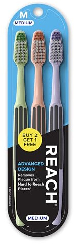 Reach Advanced Design Toothbrush with Medium Bristles, 3 Count