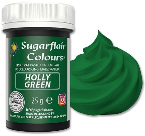 Sugarflair Holly Green Food Colouring Paste 25g | Concentrated Holly Green Food Dye for Fondant, Buttercream, Cake Decorating and More - Vegan, Kosher, Bake-Stable