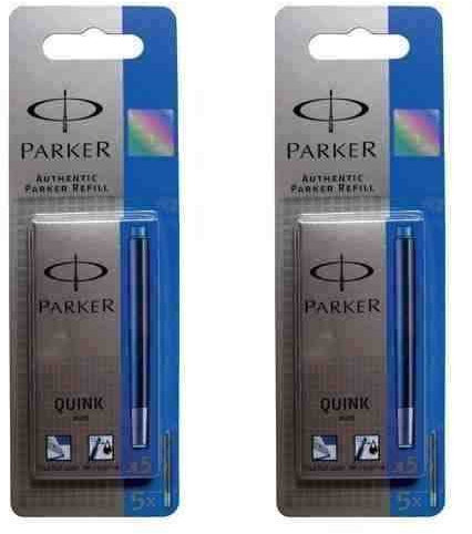 PACK OF 2 - Parker Quink Blue Ink Pack Of 5 Fountain Pen Refill Cartridges