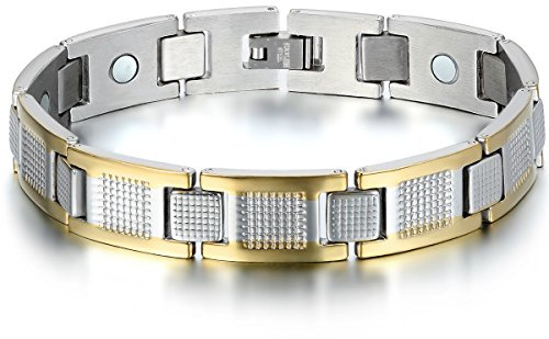 JewelryWe Schmuck Magnetarmband Herren Magnet Therapie Edelstahl Groß Schwer Breit Glieder Link Armband Gesundheit Armkette Armreif für Männer Vatertag Geschenk
