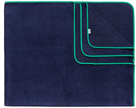 Sowel® Strandtuch XXL, 200x160 cm, Partner und Familien Badetuch, Groß, 100% Bio-Baumwolle, Flauschig, Frottee, Velours, Damen und Herren, Navy/Grün
