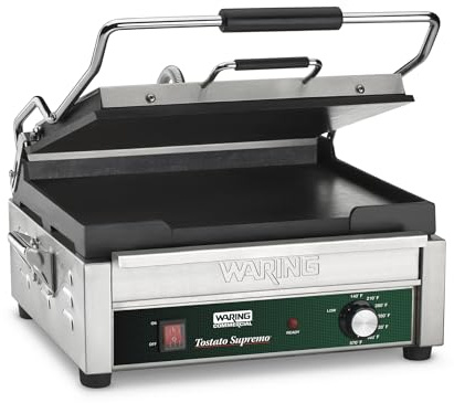 Waring Commercial WFG250 Tostato Supremo® Large Flat Toasting Grill, 120V, 1800W, 5-15 Phase Plug, Silver