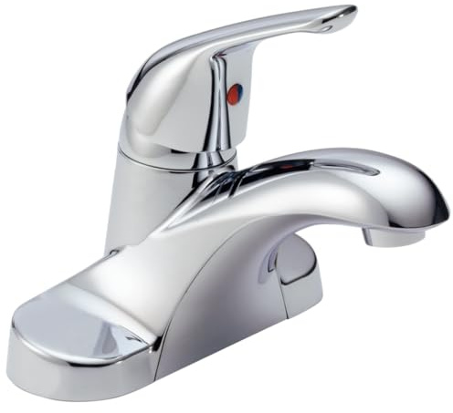 Delta Foundations Centerset Chrome Bathroom Faucet, 4 Inch 3 Hole Bathroom Sink Faucet for Vanity, Metal Push-Pop Drain Assembly, Chrome B501LF