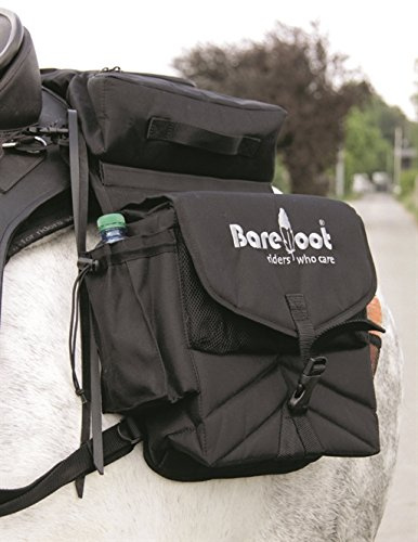 Barefoot Satteltasche schwarz – Gepolsterte, Wasserabweisende Packtaschen mit abnehmbarem Mittelteil, Flaschenhaltern & GPS-Tasche – Viel Stauraum für Wanderreiten & Trekking