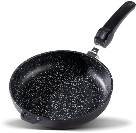 STONELINE Made in Germany Bratpfanne 24cm, Kokillenguss, mit abnehmbarem Griff, Induktion Pfanne beschichtet mit echten Steinpartikeln, Ohne Fett & Öl kochen