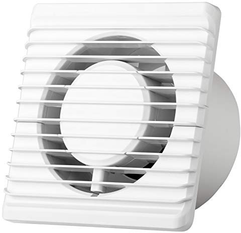 Ventilateur mural encastrable avec capteur d'humidité/hygrostat et minuterie pour salle de bain ou cuisine, silencieux, Ø 125 mm, blanc