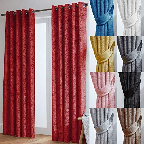 John Aird Crushed Velvet Fully Lined Eyelet Curtains (Raspberry Red, 66 Wide x 90 Drop)