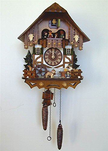 Anton Schneider Quarz Kuckucksuhr Schwarzwaldhaus mit beweglichem Biertrinker und Mühlrad