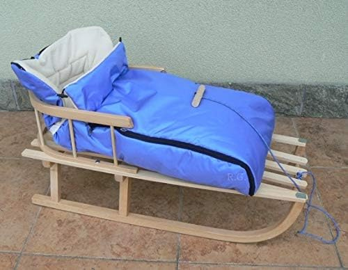 Holzschlitten mit Rückenlehne mit Winterfußsack 90cm 10 Farben Schlitten aus Holz (Blau)