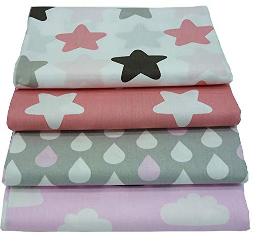 4 Stück 40cm * 50cm Sterne, Wolken und Regentropfen gedruckt Baumwollgewebe,patchwork stoffe,baumwollstoff meterware,stoffe patchwork stoffpaket
