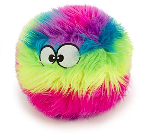 goDog Furballz Squeaky Plush Ball Dog Toy, Chew Guard Technology - Rainbow, Large