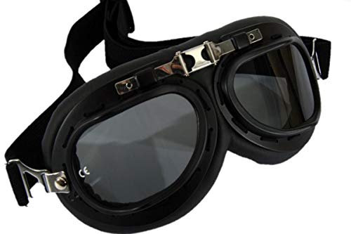 HeuSa Tech Motorradbrille schwarz Smoke getönte Gläser schwarzer Rahmen Kunstleder