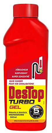 Destop deboucheur canalisation Turbo 5 Min Gel Javel 500 ml, 3059940006365