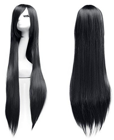 Dazone 39/100cm Natürliche schwarz lange glatte Haare Mode Kostüm spielen Perücke