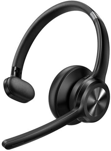 TECKNET Wireless Noise Cancelling Headphones, 5.2 Bluetooth Headphones Single Ear, 50H Playtime, One Click Mute, Wireless Headset with Microphone for Home Trucker Office Call Center, Black