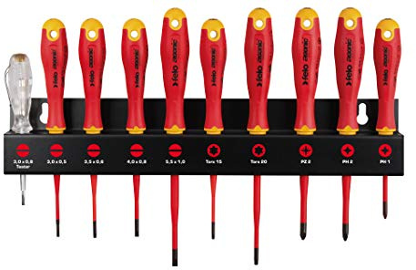 Felo Screwdriver Set XL E-Slim VDE with Tool Holder 10-Piece SL, PH, PZ, Tx