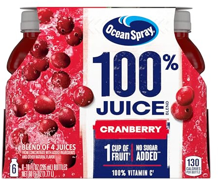 Ocean Spray® 100% Juice, Cranberry, 10 oz. Bottle, 6 per Pack, Sold as 1 Package