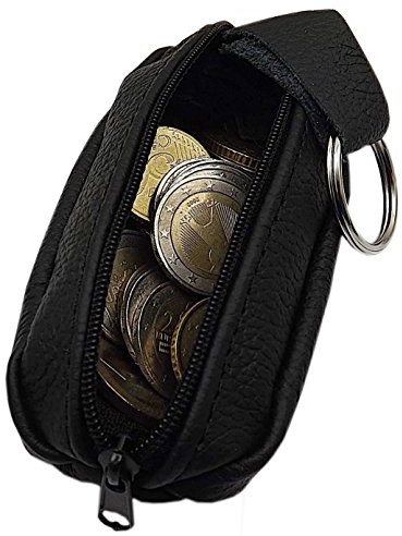 myledershop Rindleder Schlüsseltasche mit 1 Reißverschlussfach in Schwarz
