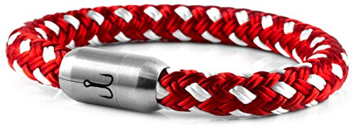 Fischers Fritze Armband Segeltau Makrele rot weiß - Handgemacht im Geschenkkarton I Maritim & Wasserfest