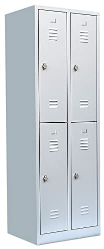 Lüllmann 4 Fächer Spind Schließfachschrank komplett montiert grau 180x60x50cm (HxBxT) Spindschrank Kleiderspind Umkleidespind 520220