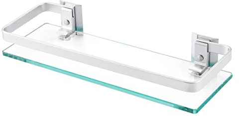 KES Glass Bathroom Shelf Wall Mounted, Tempered Glass Shelf Shower Shelf with Aluminum Bracket, Rectangular Extra Thick Silver Sand Sprayed, A4126A