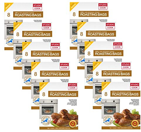 Conservare 80 pezzi Brat sacchetto 3 in 1, arrostire, cuocere a vapore &, contenuto 80 pezzi (8 x 10 pezzi.), misura media 25 x 38 cm, fino a max. 2,5 kg adatta al microonde