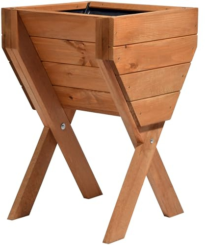 dobar® 58100FSC Hochbeet inkl. Pflanzfolie | Salatbeet Bausatz Massivholz | Balkonbeet klein | Pflanzkasten für Anbau | Kräuterbeet aus Holz | Braun | 39 x 40 x 61 cm | Braun
