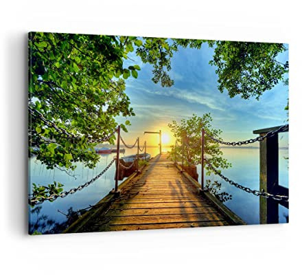 ARTTOR Bilder auf Leinwand 120x80cm Wandbild Landschaften Maritim - 2573 | See Westen Sonnen Groß XXL Wanddekoration Wohnzimmer Schlafzimmer Küche Wanddeko Wand Kunstdruck Wandkunst Wall Decor ARTTOR