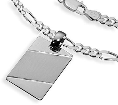 Massiv Sterling Silber Set Herren Gravurplatte mit breiter Kette Länge wählbar (50/55/60cm) Gratis Express Gravur
