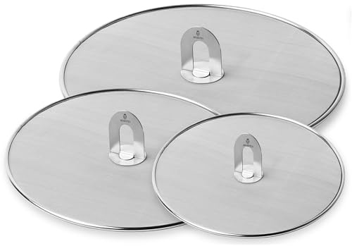 Homestia Splatter Screen for Cooking - Stainless Steel Grease Splatter Guard for Frying Pan, No Cooking Oil Mess No burns, Ultra Fine Mesh Lids Set of 3 (10'', 11.5'' 13'')