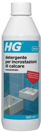 HG Detergente Professionale per Incrostazioni di Calcare - Liquido Anticalcare Concentrato per Bagno, Deterge Rubinetti, WC, Vasche e Docce, 500 ml
