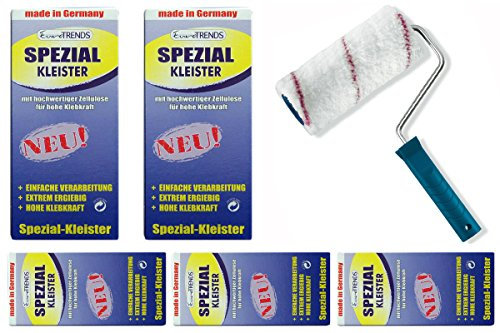 Kleister-Set: 5 Packungen Spezial Kleister 200g + Kleisterroller 18cm zum Tapezieren schwerer Tapeten wie Rauhfaser und Vinyltapeten