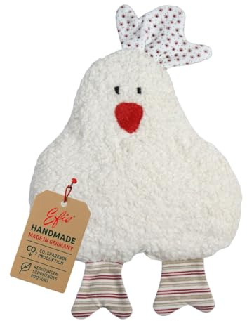 Efie Kirschkern-Bio-Wärmekissen Huhn rot – 100% Bio-Baumwollplüsch (kbA), herausnehmbares Kirschkern-Inlett, handgefertigt in Deutschland – nachhaltiges Kuschel- & Wohlfühlkissen